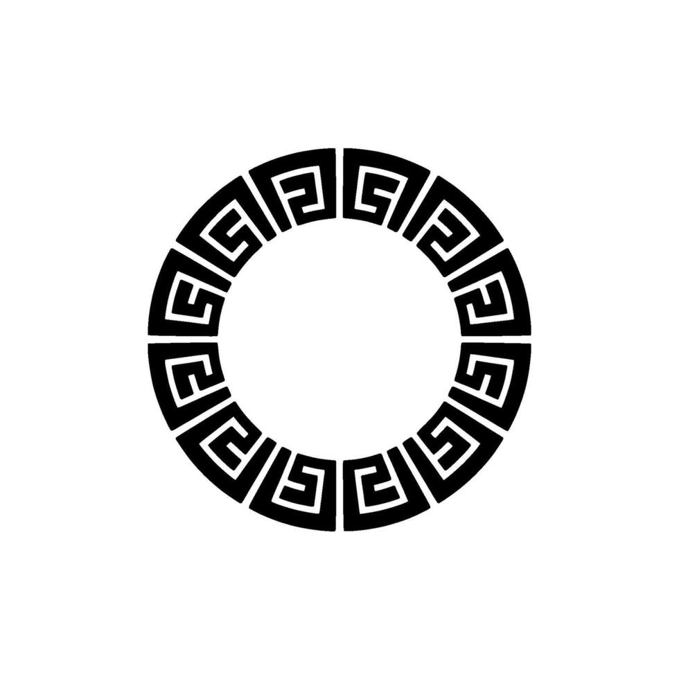 Geometric Greek Key Circle on White Background, Minimalist vector