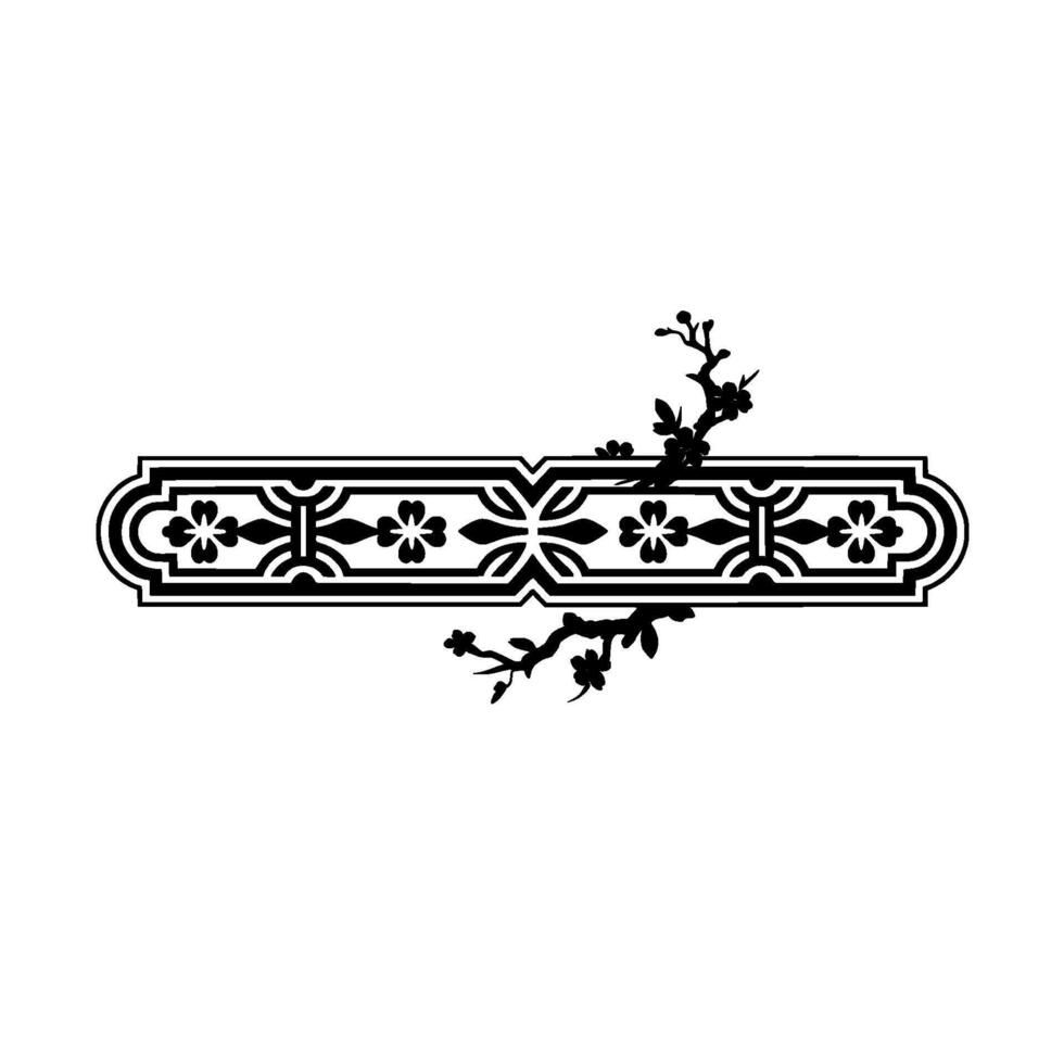 Elegant Floral Ornament with Branch, Black White vector