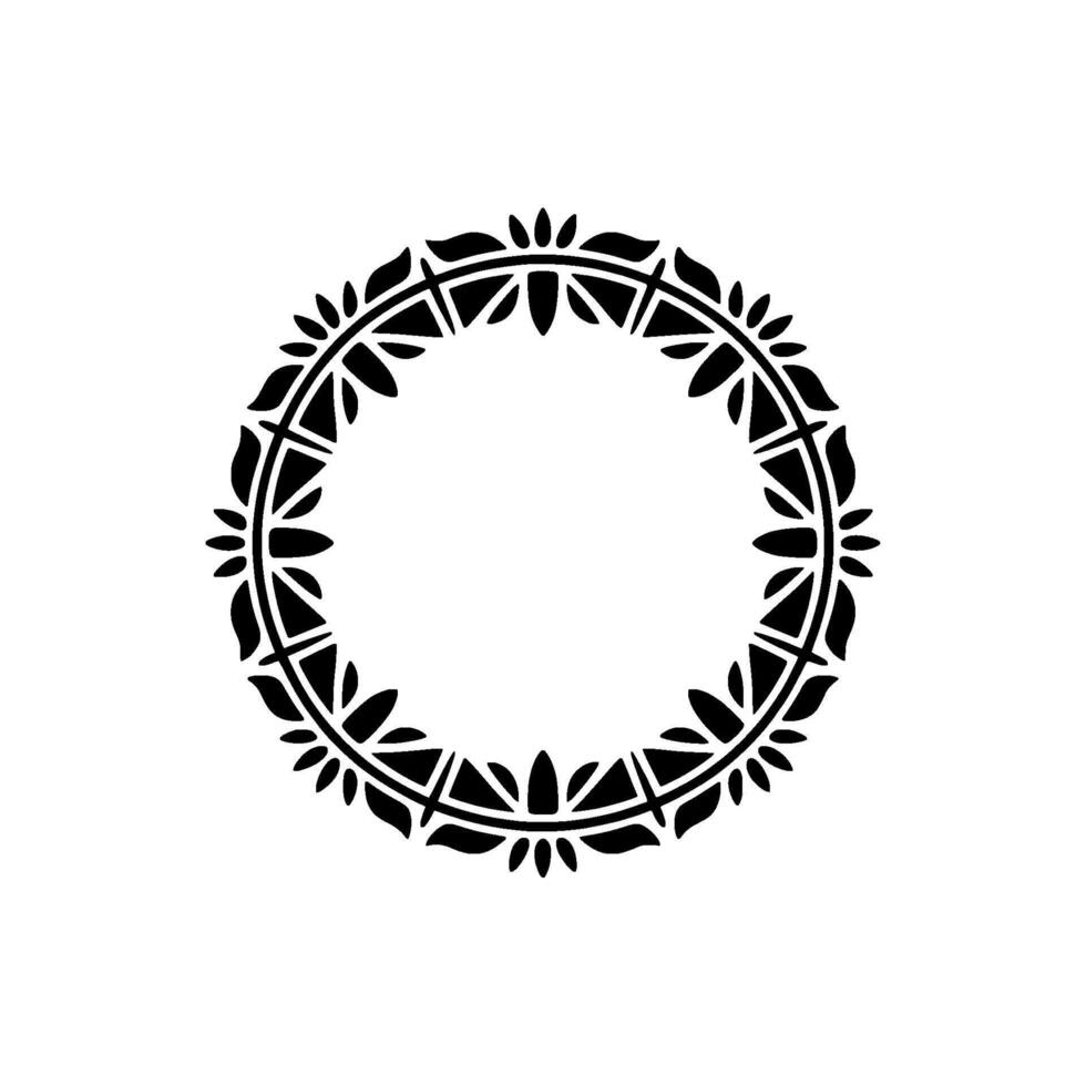 Elegant Circular Floral Frame, Black on White, Minimalist vector
