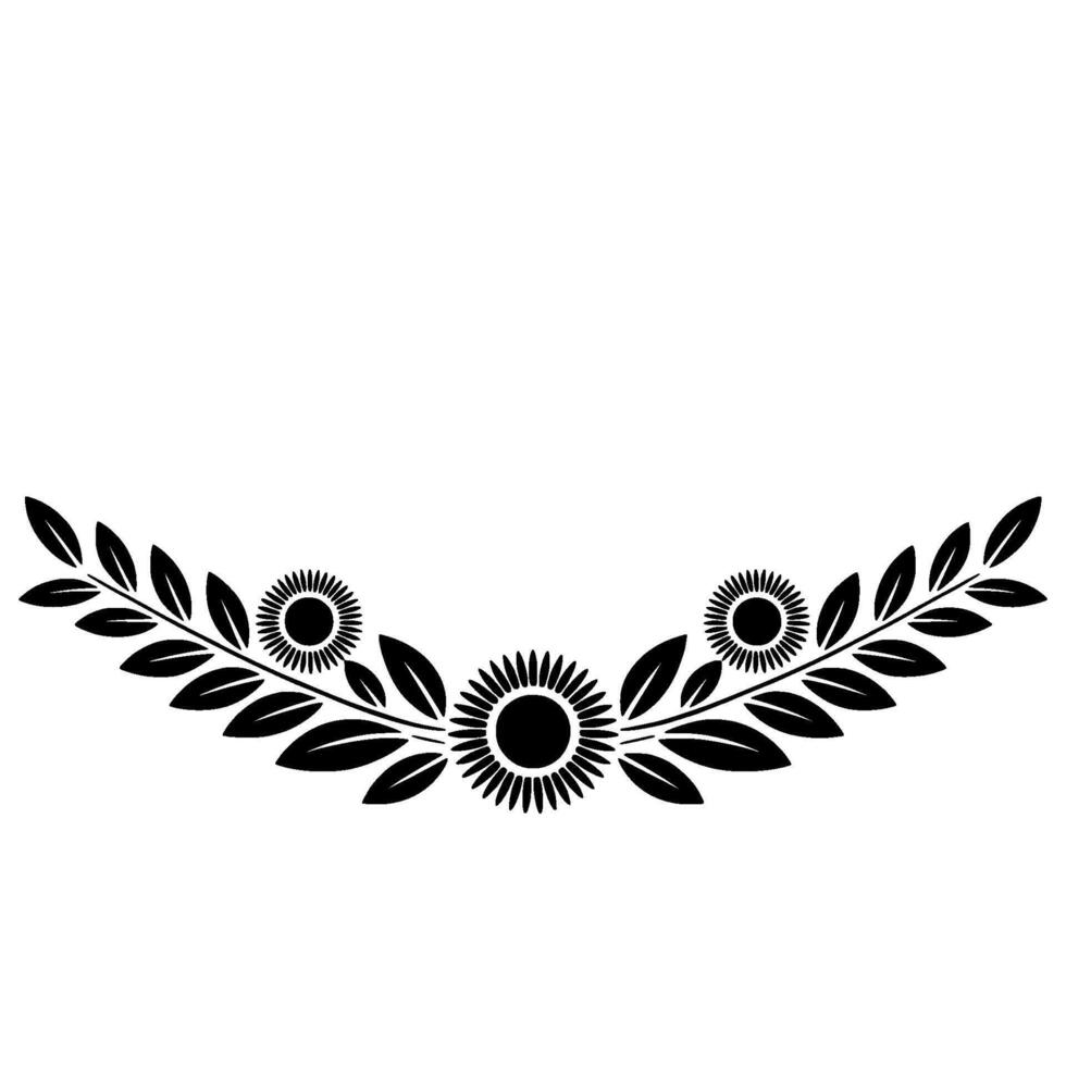 Decorative Floral Motif - Sunflower and Leafy Garland Silhouette vector