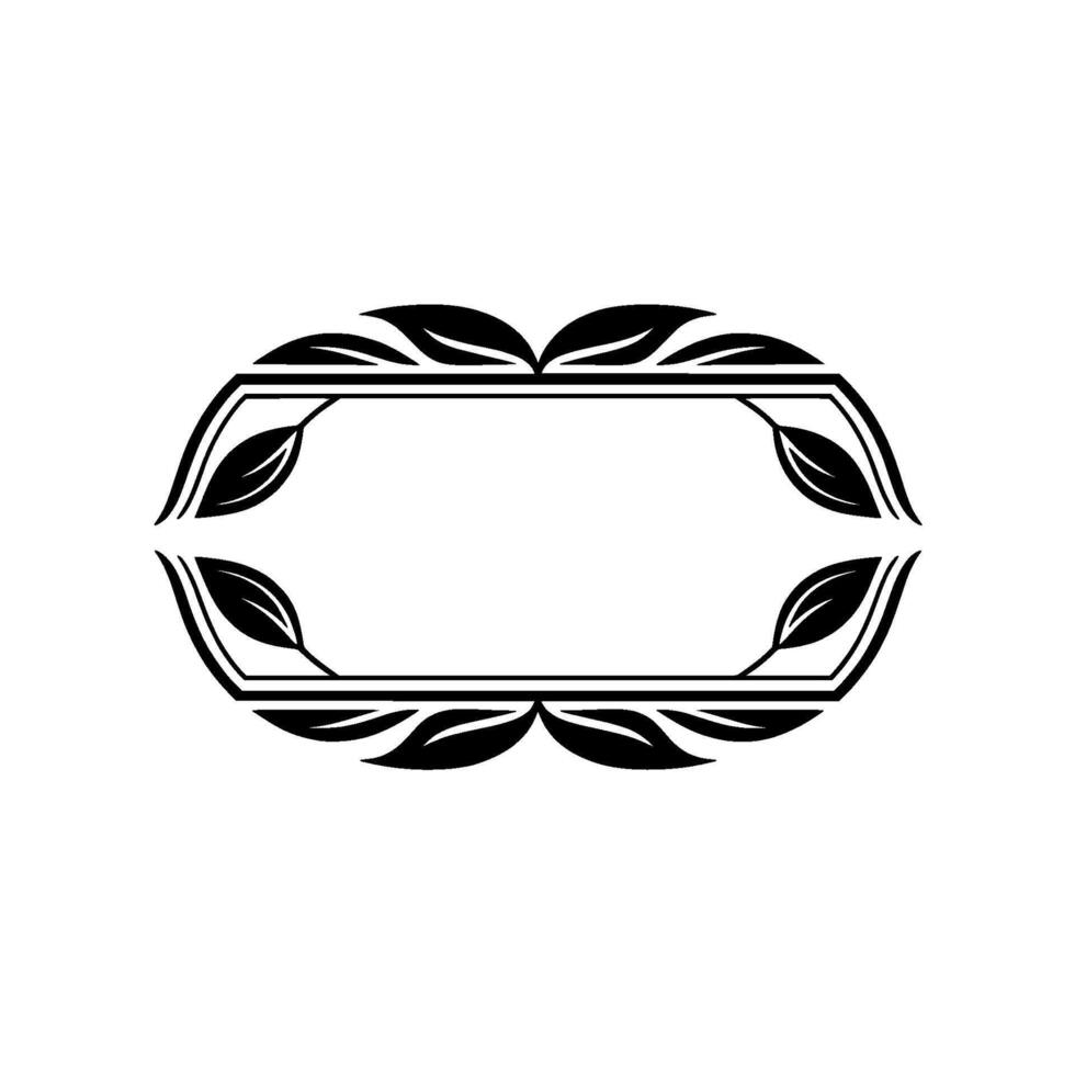 Elegant Black Leaf Frame on White, Floral Border, Template vector
