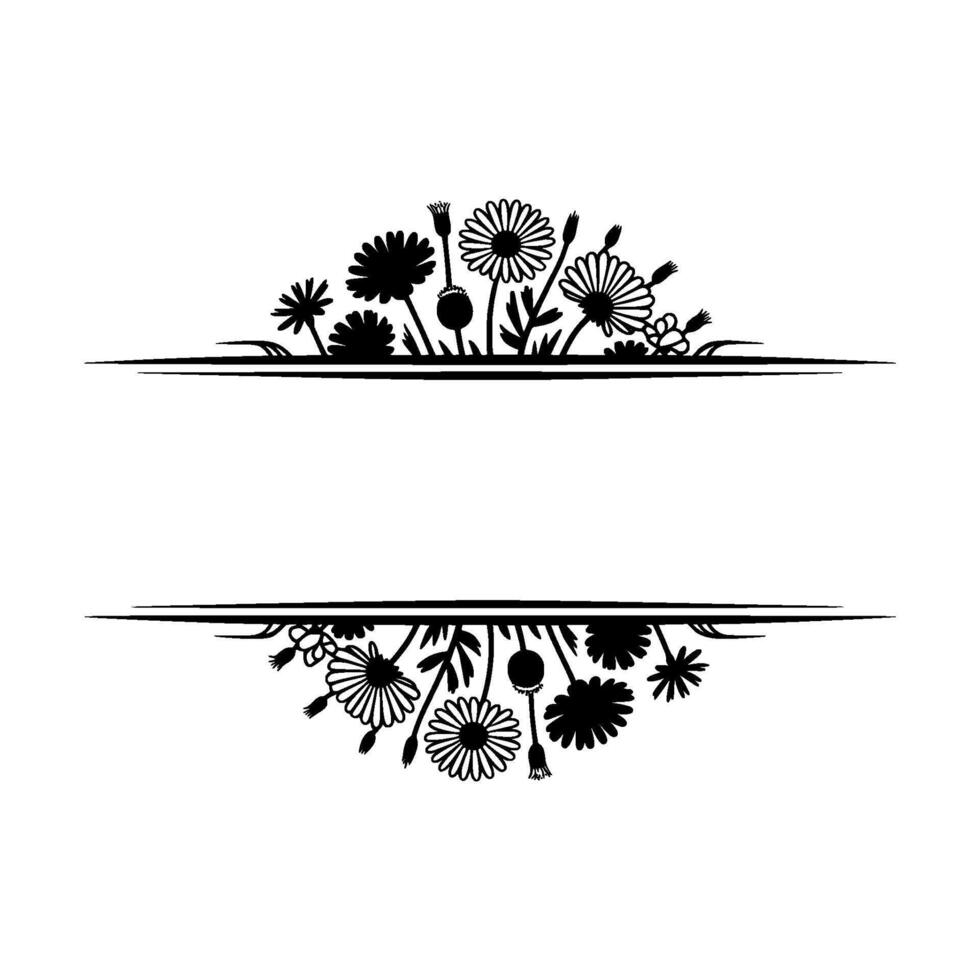Floral Silhouette Frame Daisies, Poppies, and Botanical Elements vector