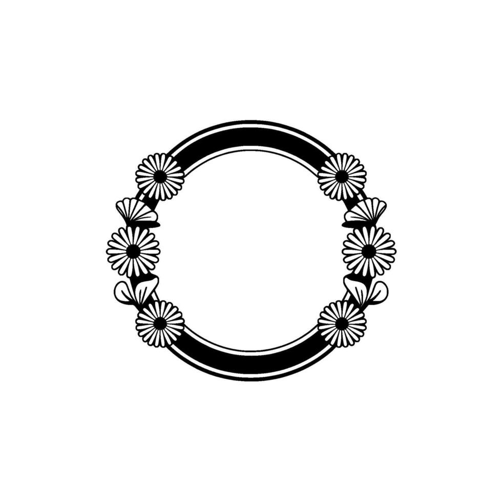 Floral Circle Frame , Black and White, Minimalist vector
