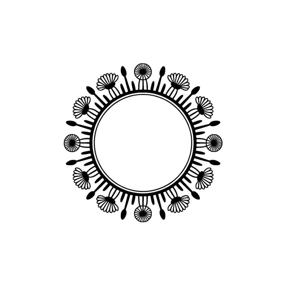 Floral Circle Frame, Minimalist Black and White Element vector