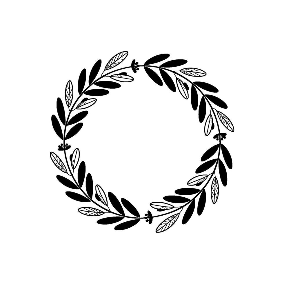 Minimalist Black White Botanical Wreath on Soft Background vector
