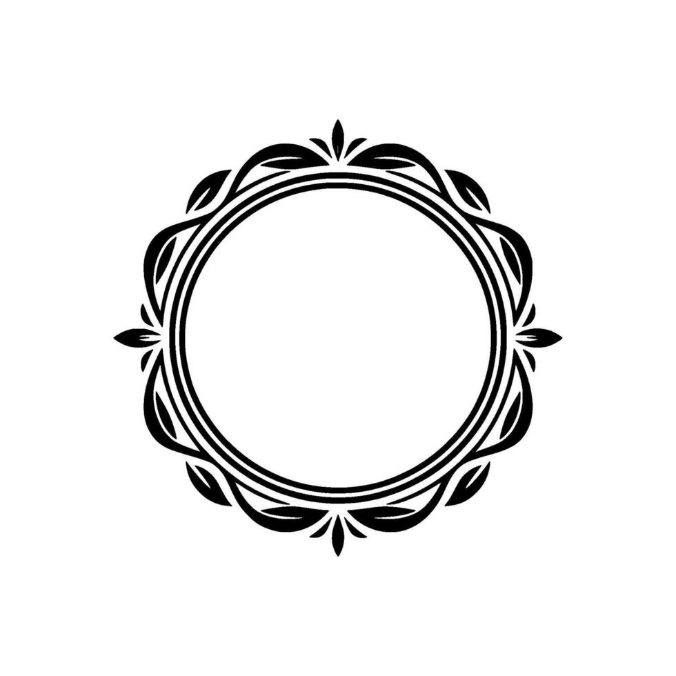 Elegant Black Floral Circle Frame on White Background, Ornate vector