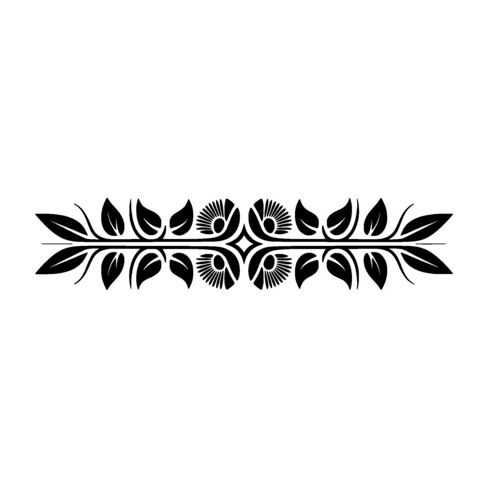 Elegant Black Floral Border Element on White Background, Leaves vector