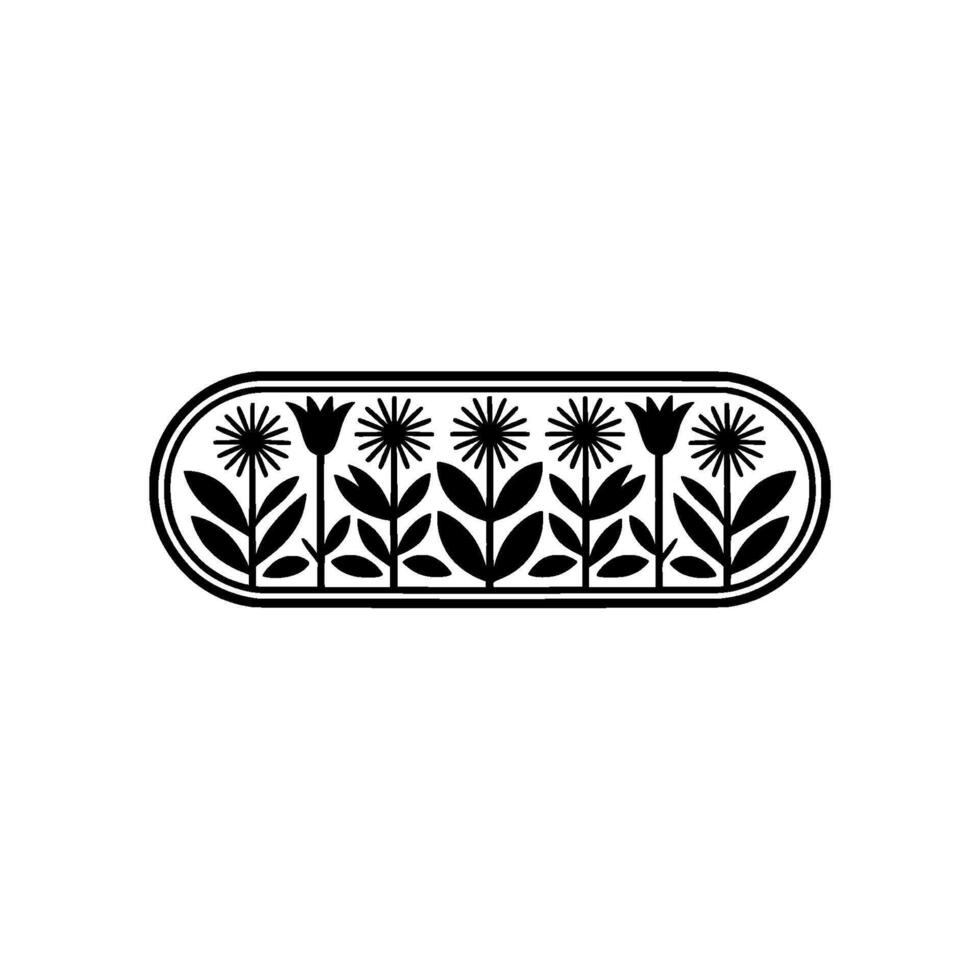 Minimalist Floral Border, Black and White, Geometric Style, Element vector
