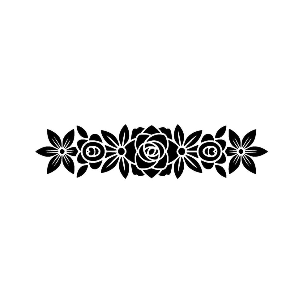 Black Floral Border Ornament, Simple Flower , Minimalist Style vector