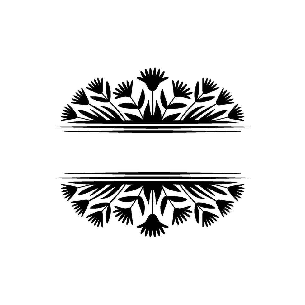 Minimalist Floral Frame for Text - Black Gray on White Background vector