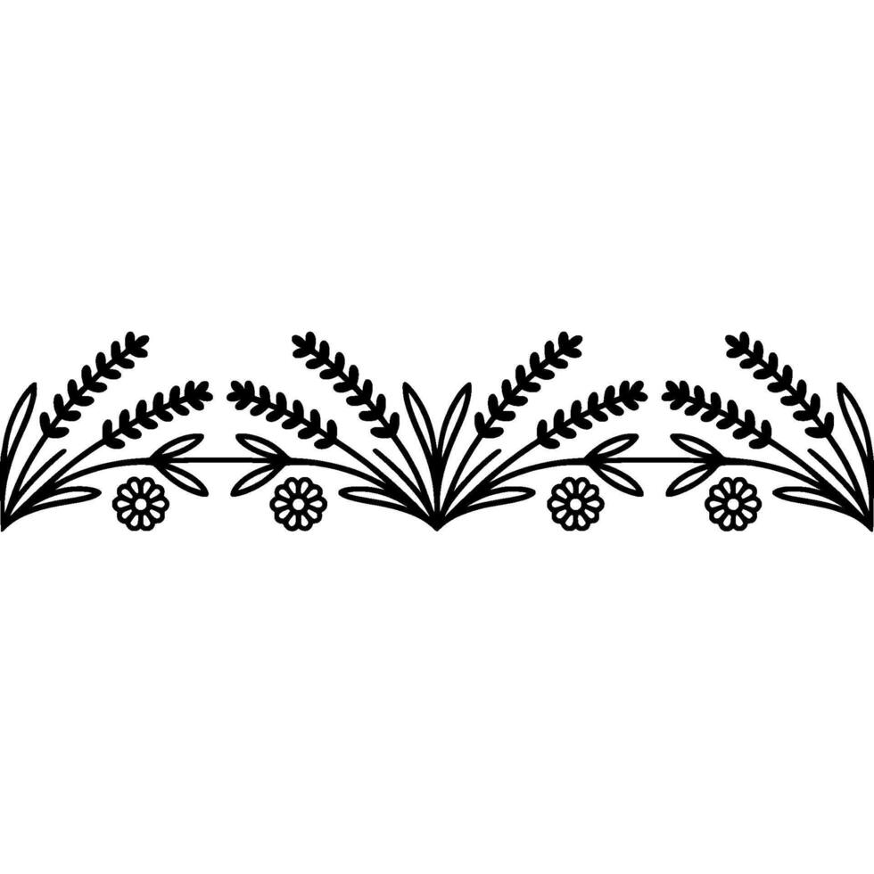 Minimalist Floral Border , Black and White, Decorative Element, Line art vector