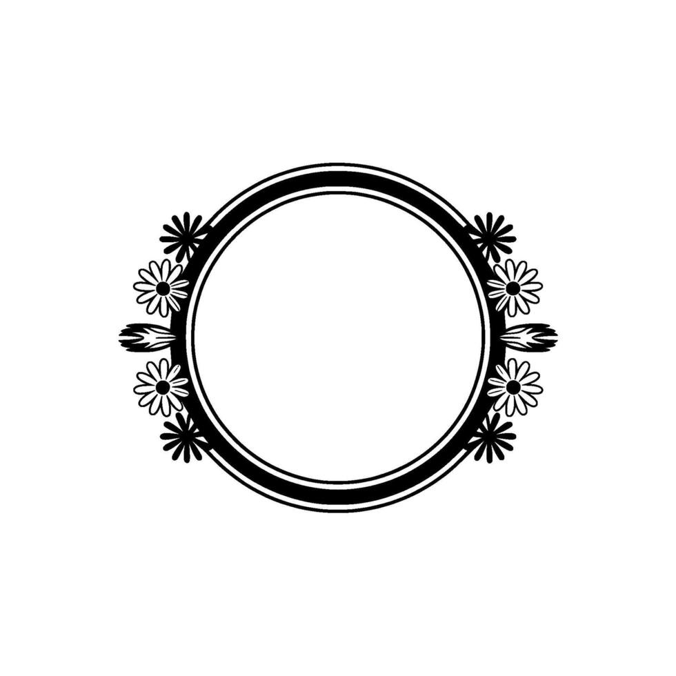 Floral Circle Frame, Black White, Minimalist vector