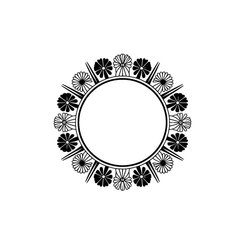 Elegant Floral Circle Frame in Monochrome Invitation, , or Element vector