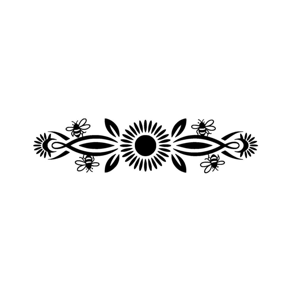 Ornate Floral Border with Bees - Illustration vector