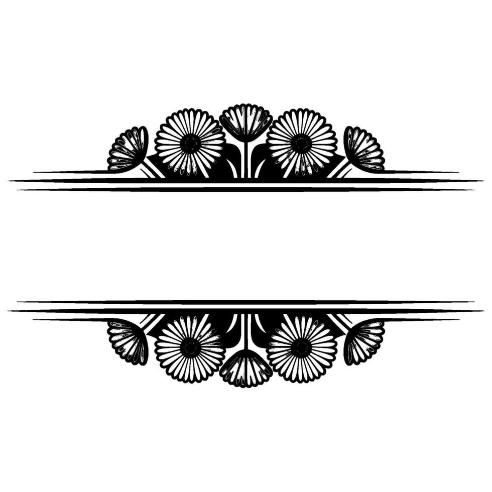 Floral Frame Art Deco Border, Black White, Invitation Template vector