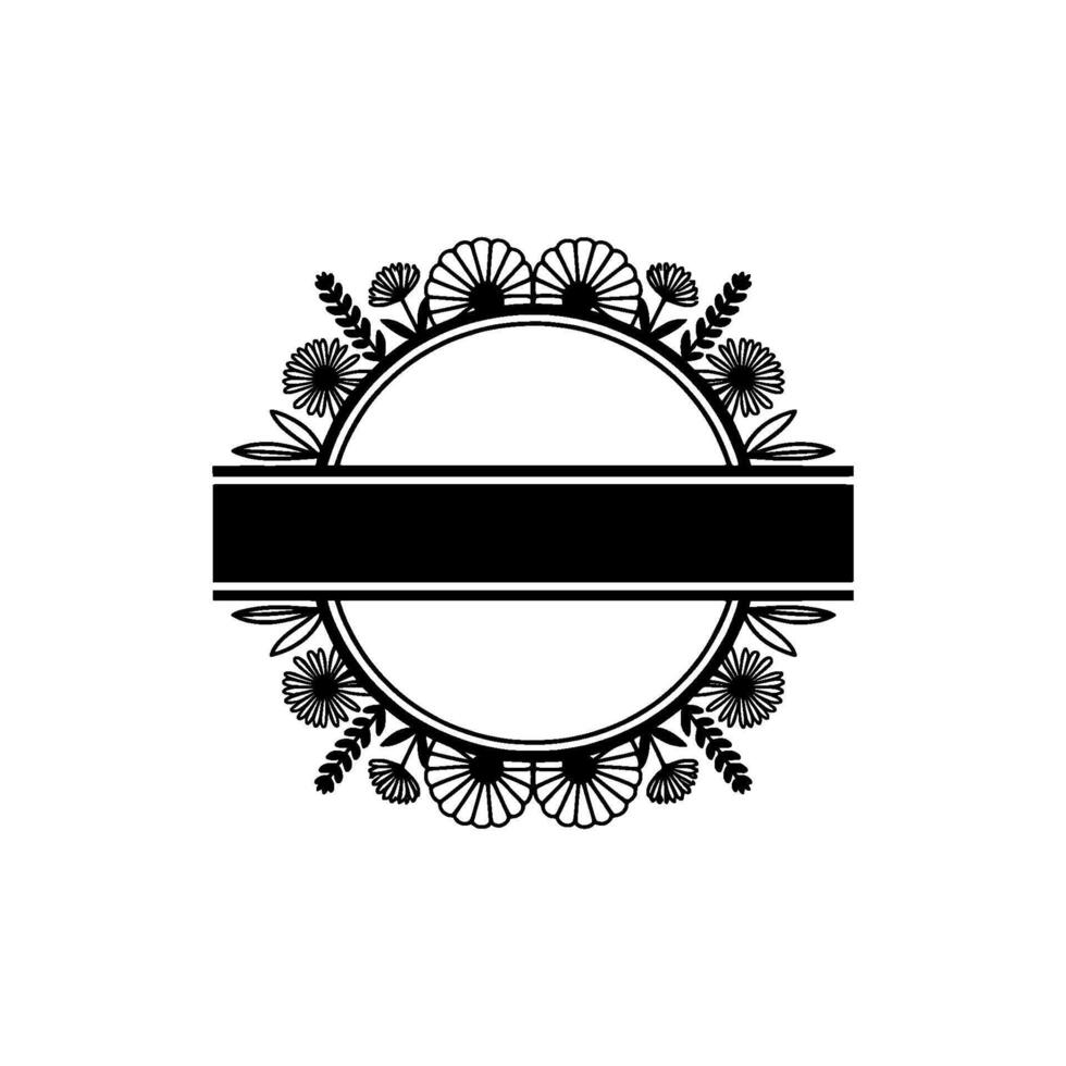 Minimalist Floral Emblem with Text Space, Black and White vector