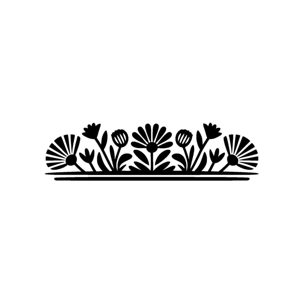 Floral Border Silhouette in Black White, Illustration vector