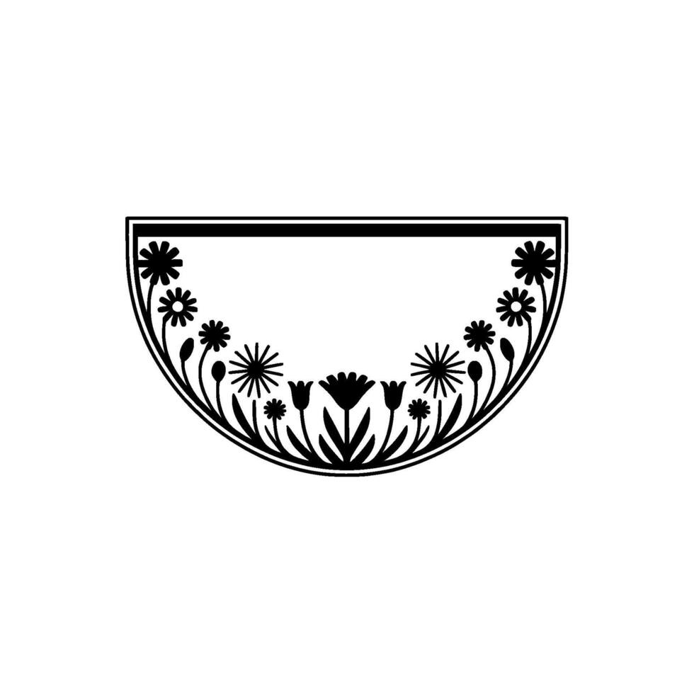 Floral Semicircle Frame, Black White, Minimalist vector