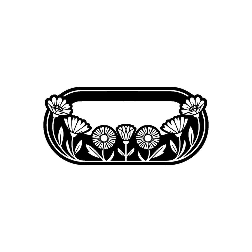 Floral Oval Frame, Black White for Branding vector