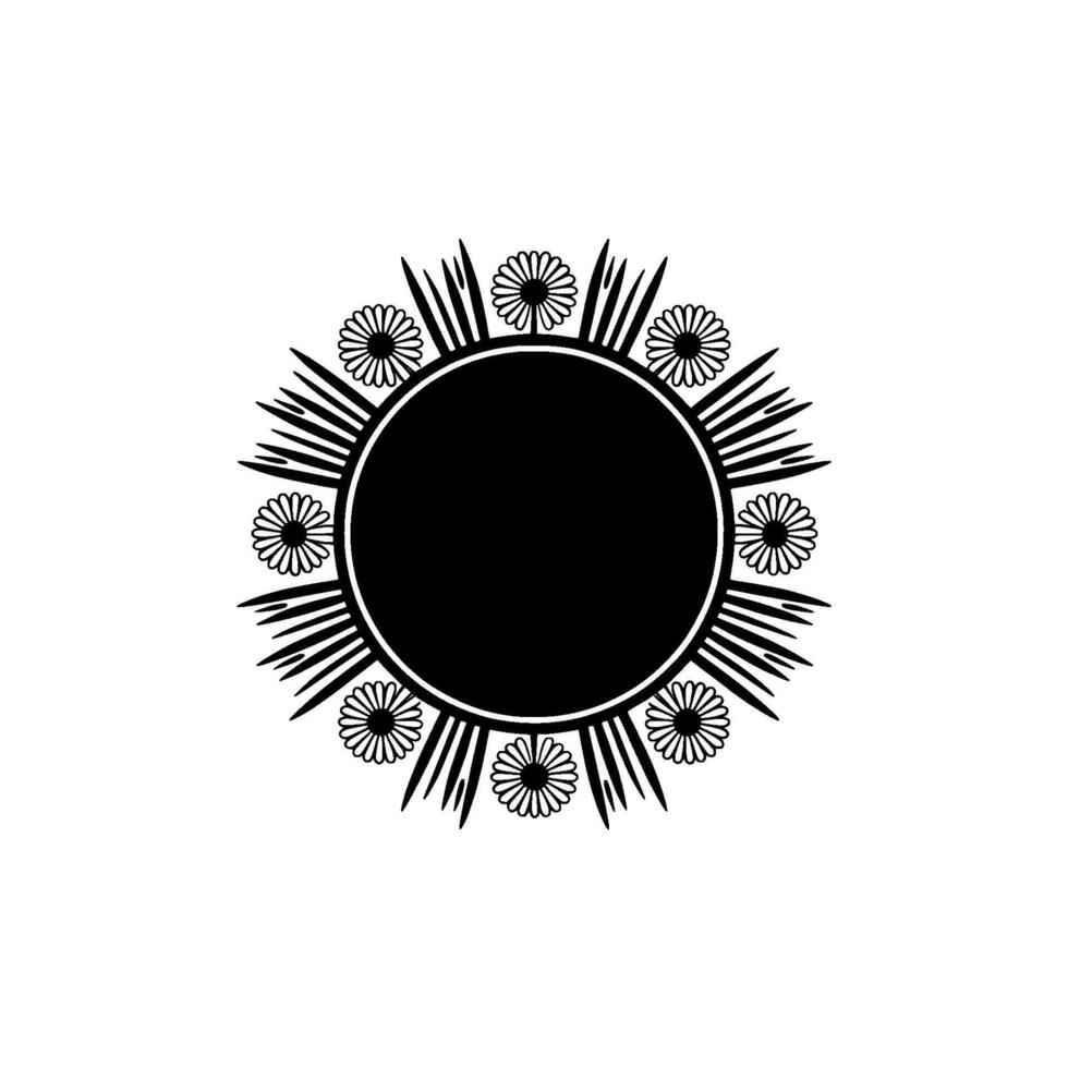 Art Deco Floral Circle Ornament Minimalist Black and White vector