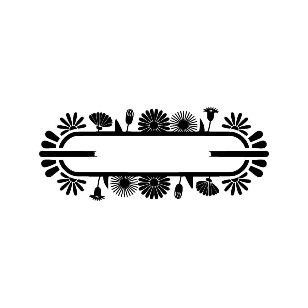 Minimalist Floral Frame, Black and White, Botanical Border vector