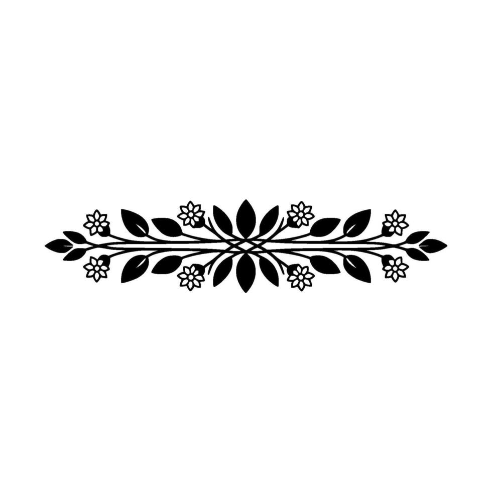 Elegant Black Floral Divider on White Background, Leaves vector