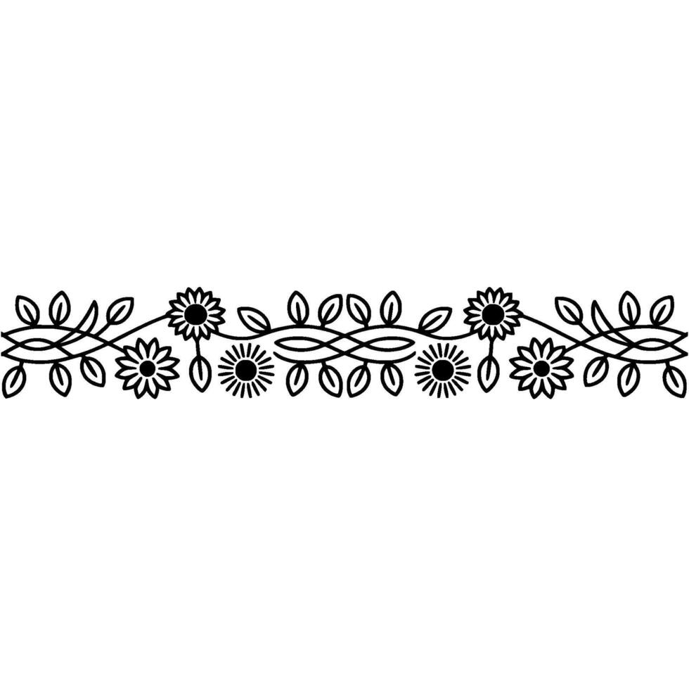 Floral Border Element Black Outlined Illustration, Clean vector