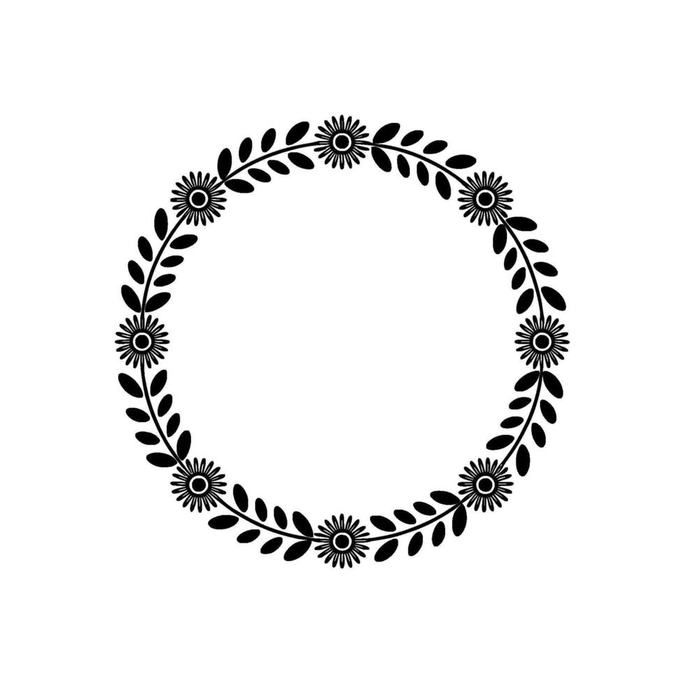 Elegant Minimalist Floral Wreath, Black White, Circular Frame vector
