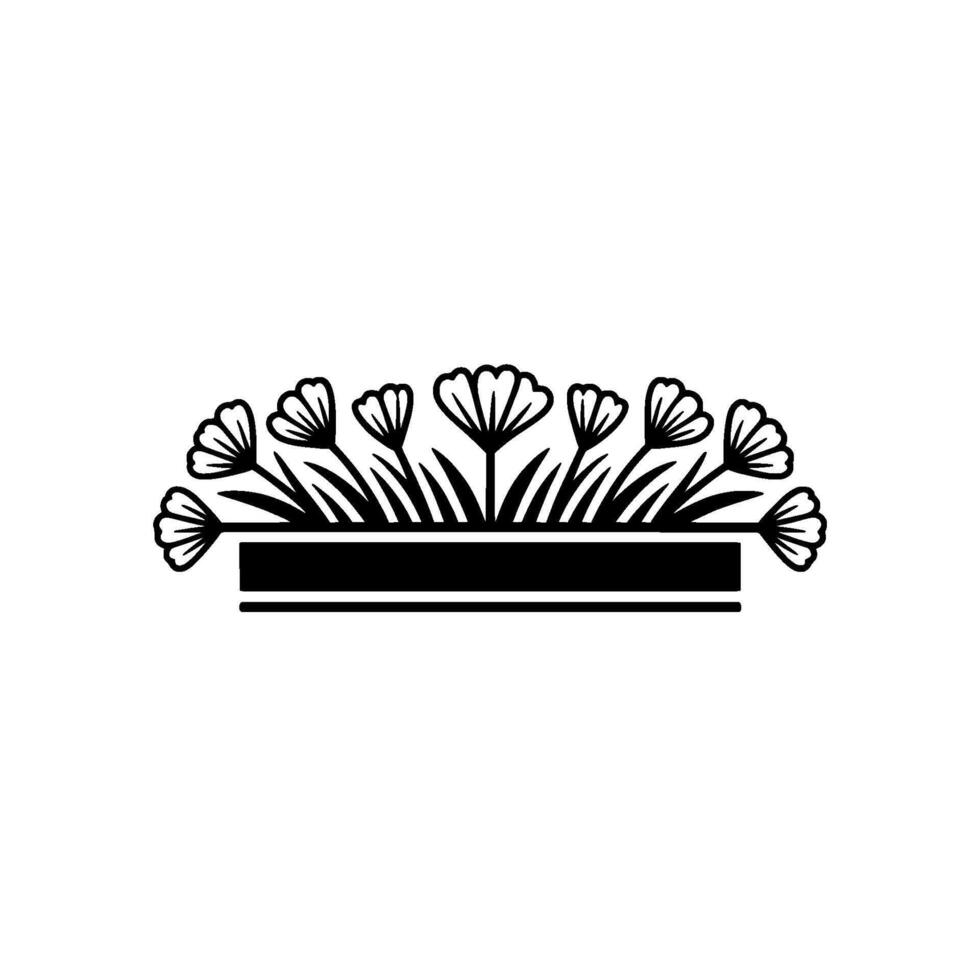 Minimalist Floral Border Element Black White, Clean vector