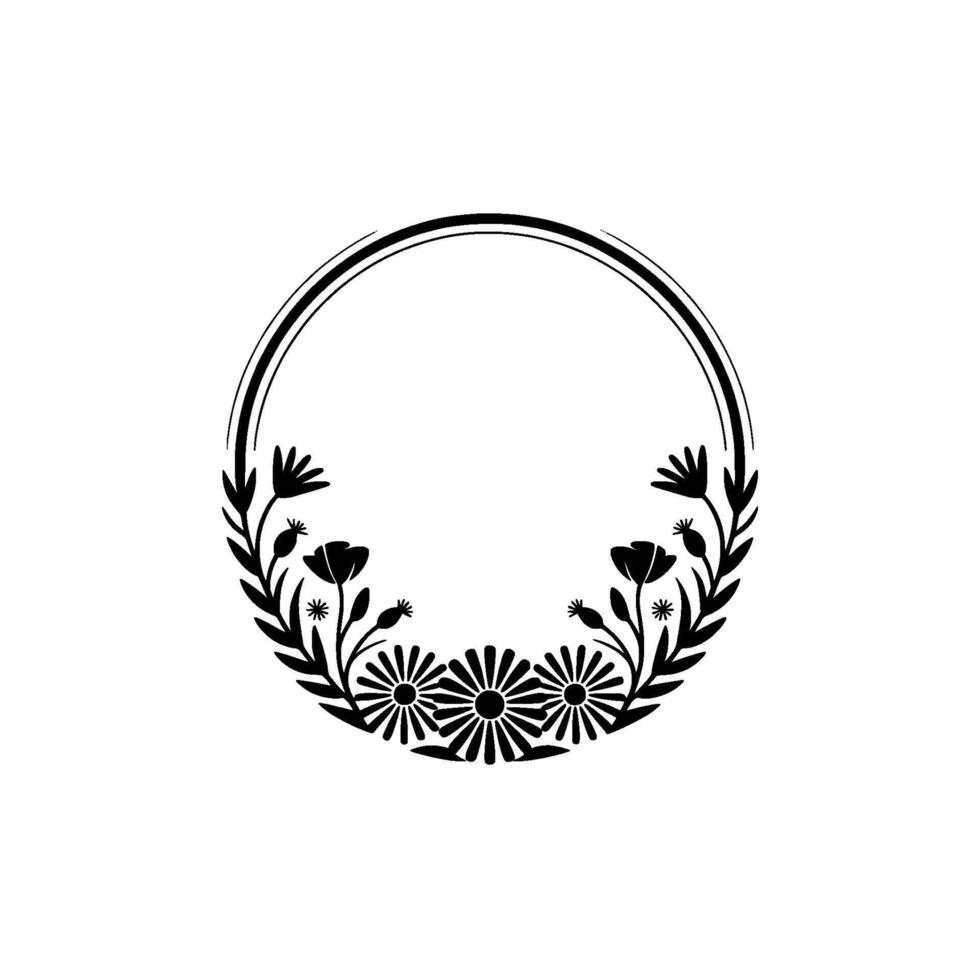 Elegant Floral Wreath Silhouette , Black and White, Minimalist vector