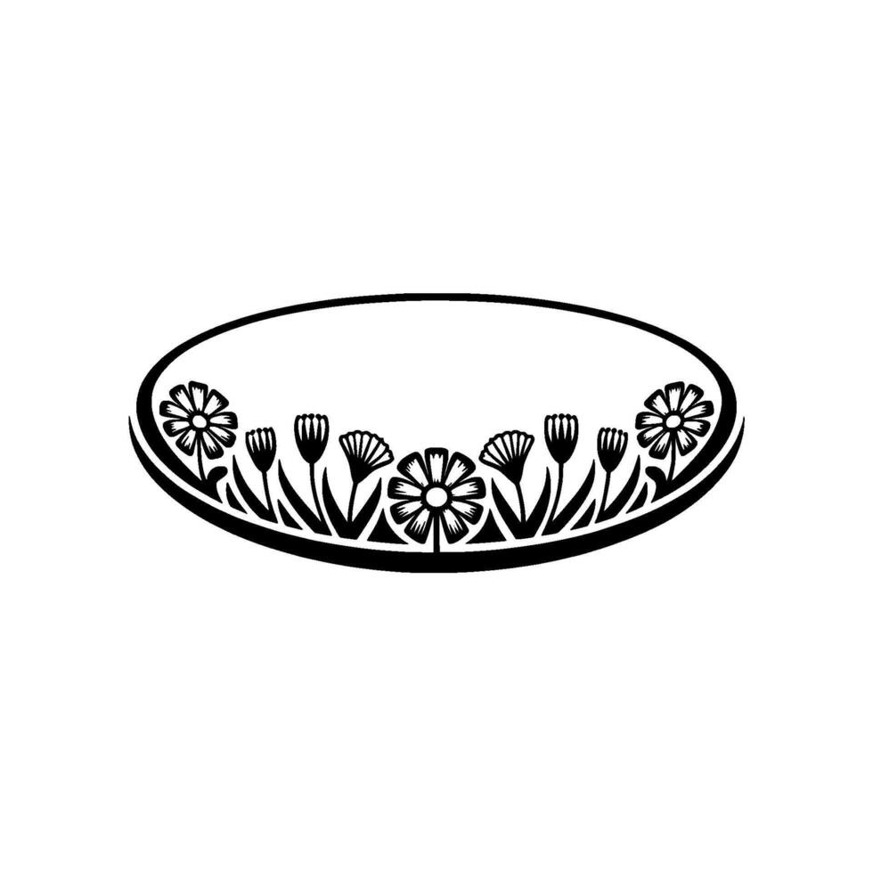 Floral Oval Frame, Black and White, Elegant vector