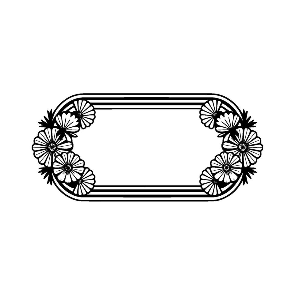 Floral Frame Illustration Elegant Black and White , Isolated vector