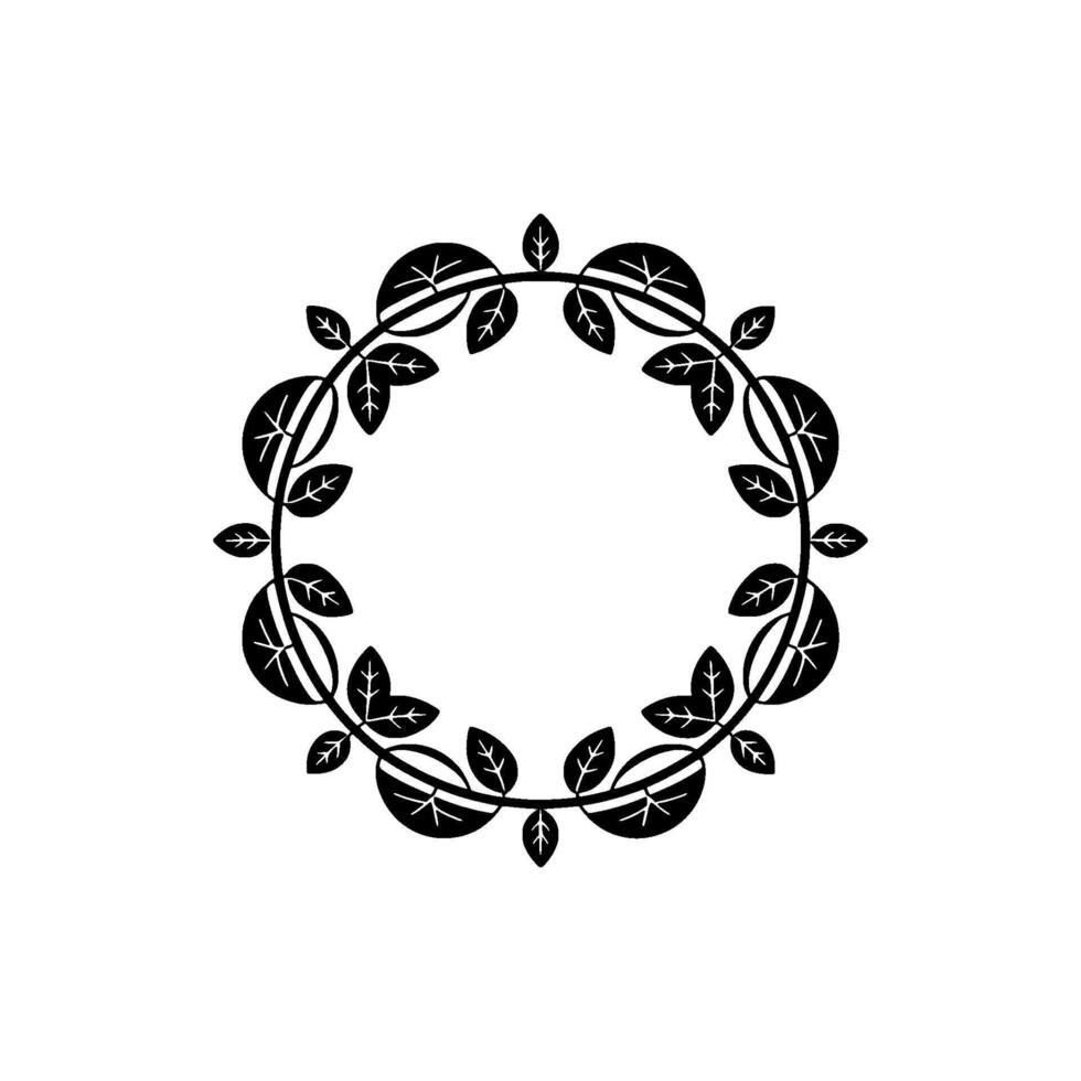 Minimalist Floral Wreath, Black Foliage Circle on Gray Background vector
