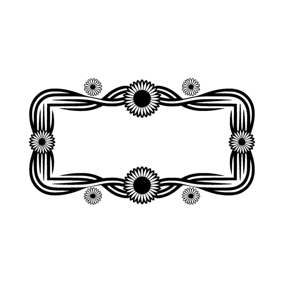 Floral Frame Illustration, Black White Ornament, Elegant vector