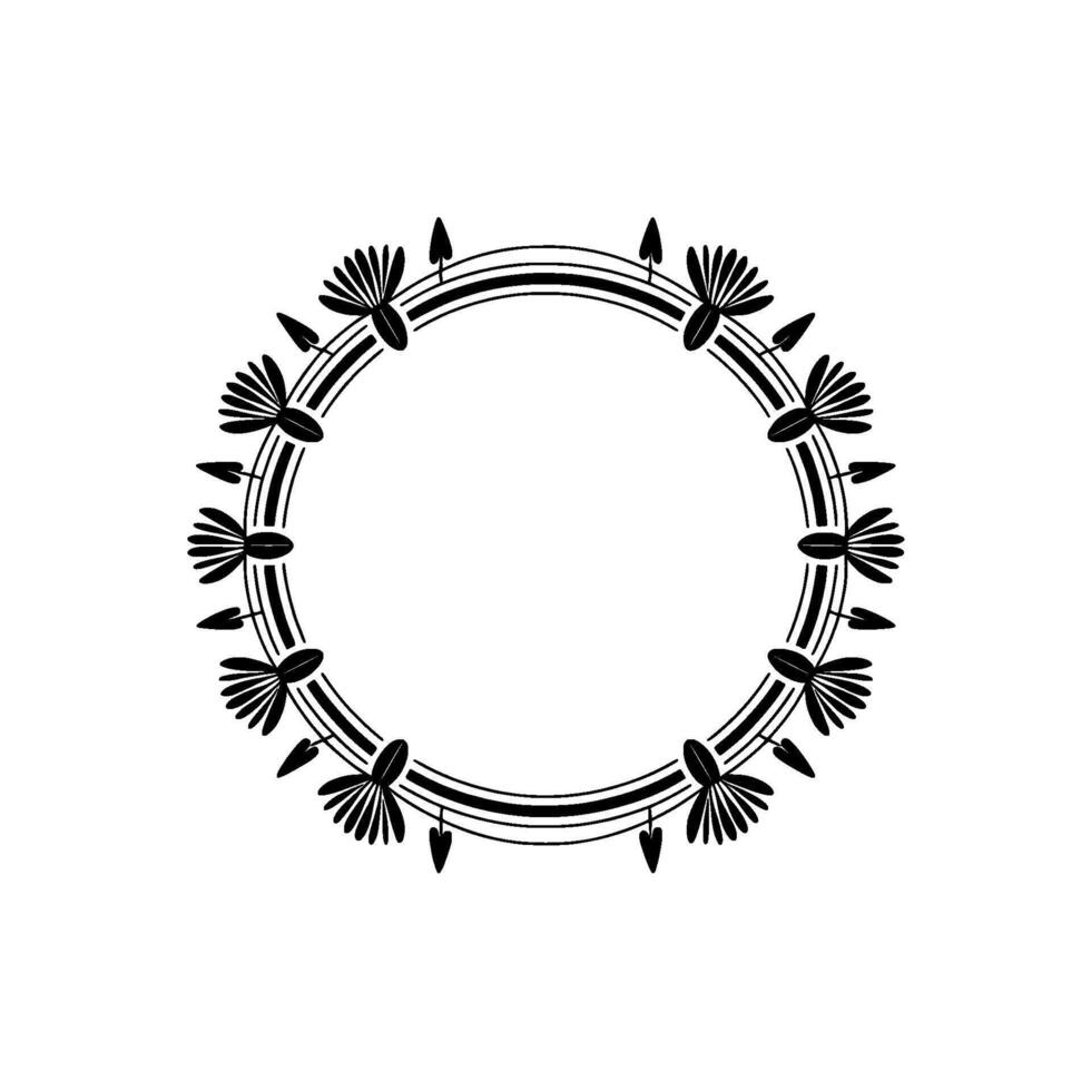 Minimalist Floral Circle Frame, Black on Cream, Decorative Element vector