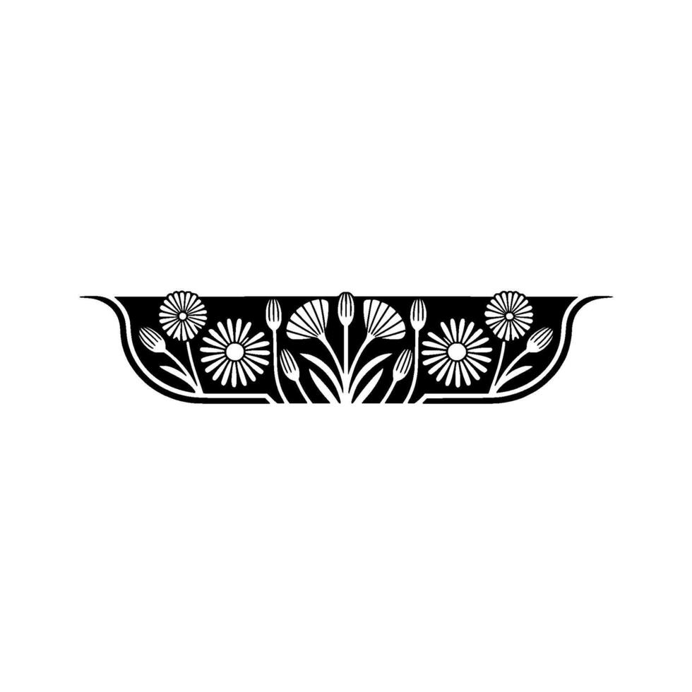 Elegant Floral Border , Black White, Art Deco Style, Ornament vector