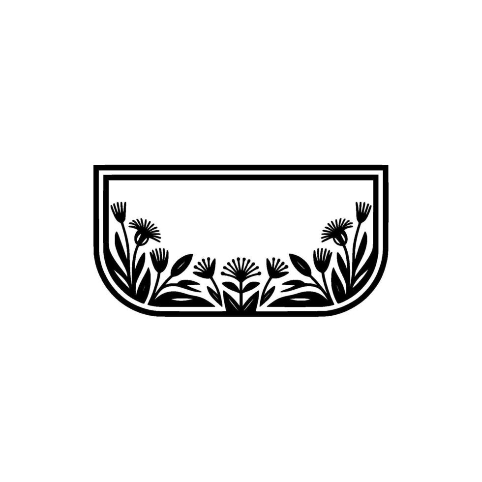 Minimalist Floral Frame with Negative Space, Black and White, Elegant vector