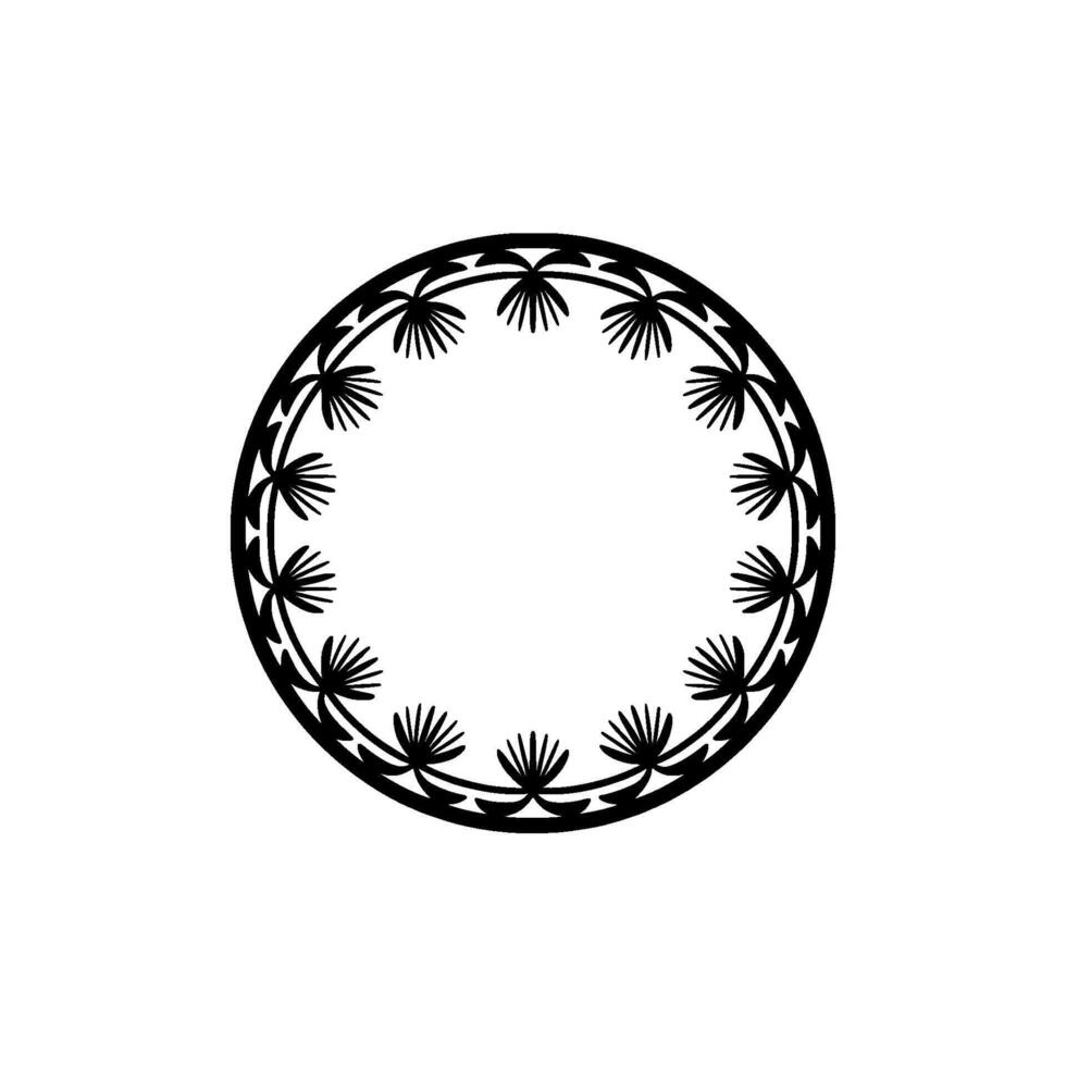 Minimalist Black Floral Circle Frame on Light Gray Background vector