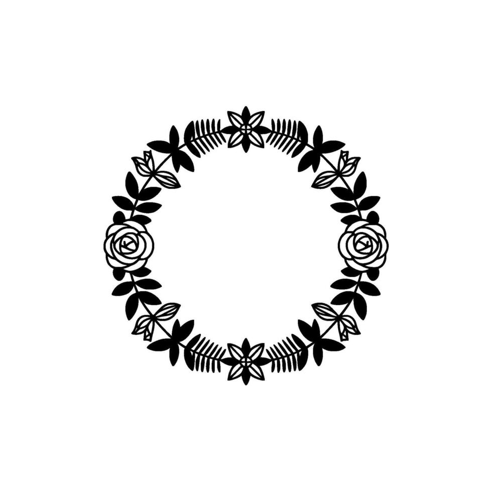 Black and White Floral Wreath Illustration, Elegant vector