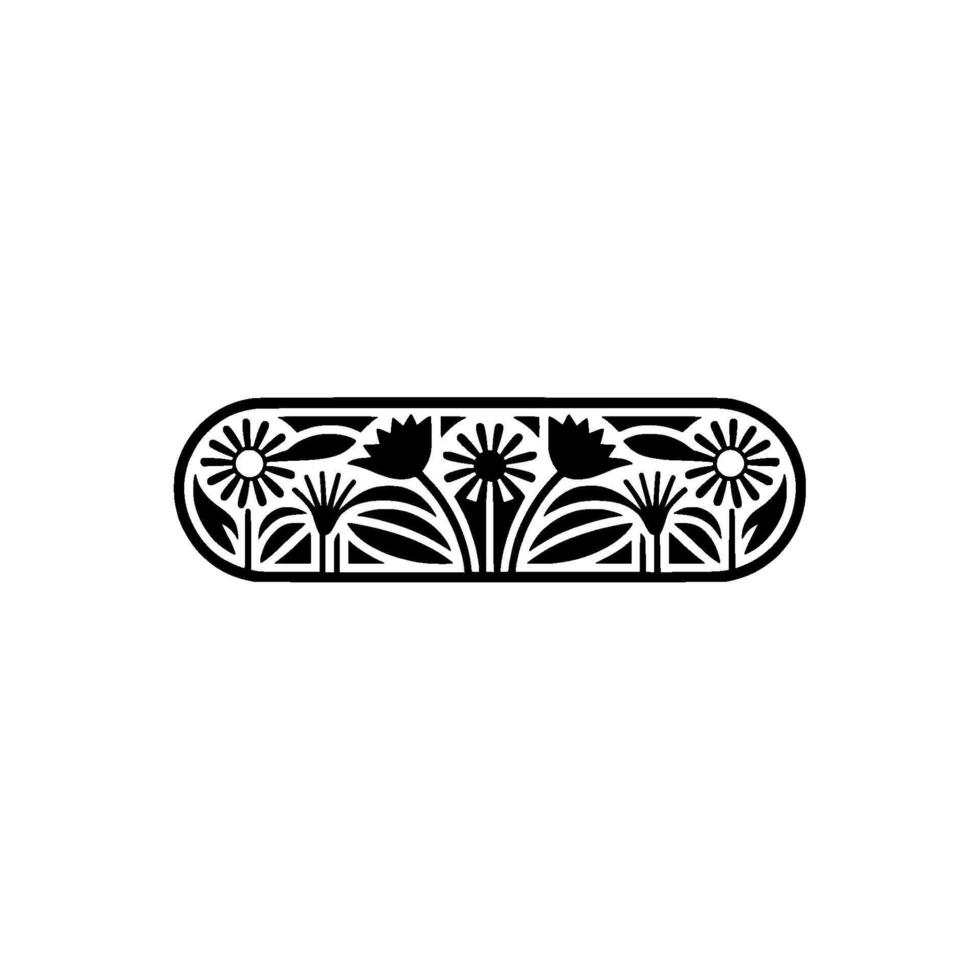 Floral Border , Geometric Art Deco Style, Black and White vector