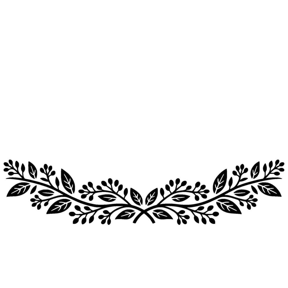 Elegant Black Botanical Border on White Background, Leaves vector