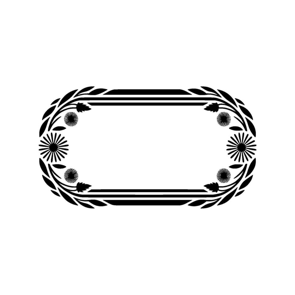 Elegant Floral Frame Minimalist Black White Decorative Border vector