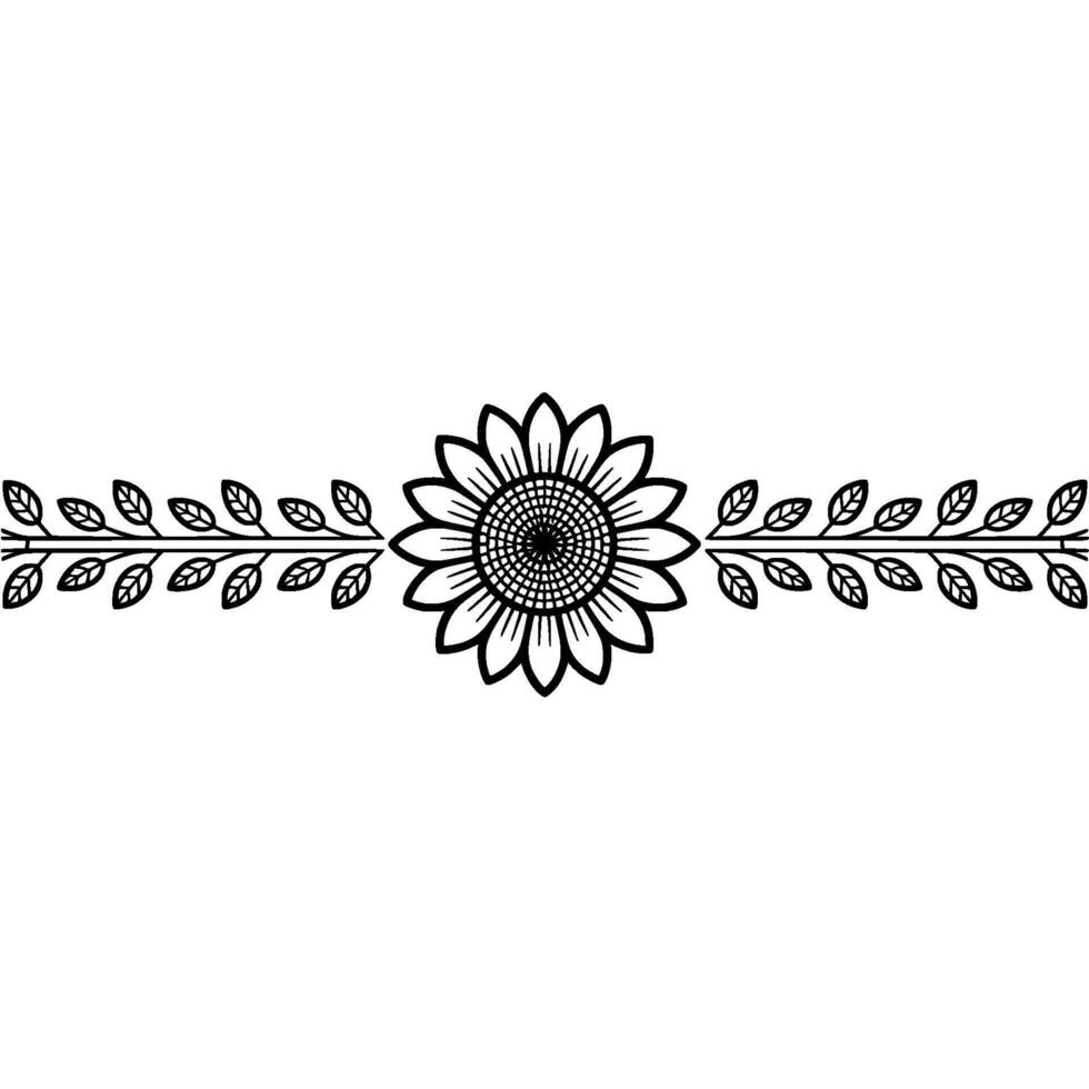 Sunflower and Leaf Border , Minimalist Black and White, Art vector