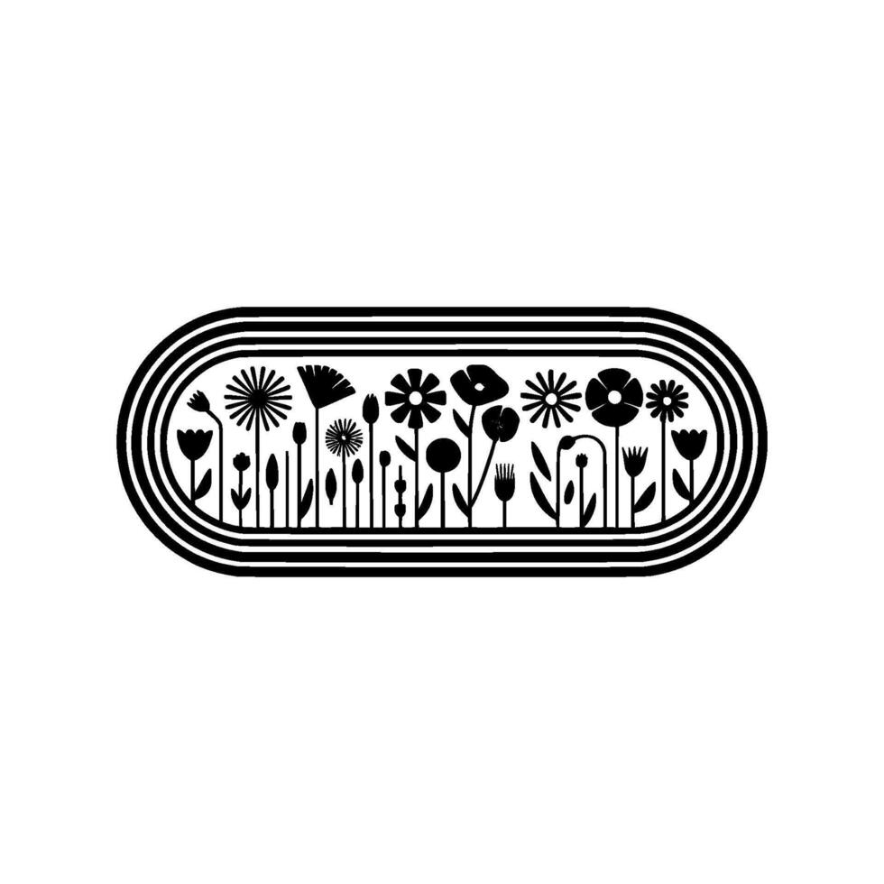 Minimalist Floral Arrangement in Black and White Oval Frame vector
