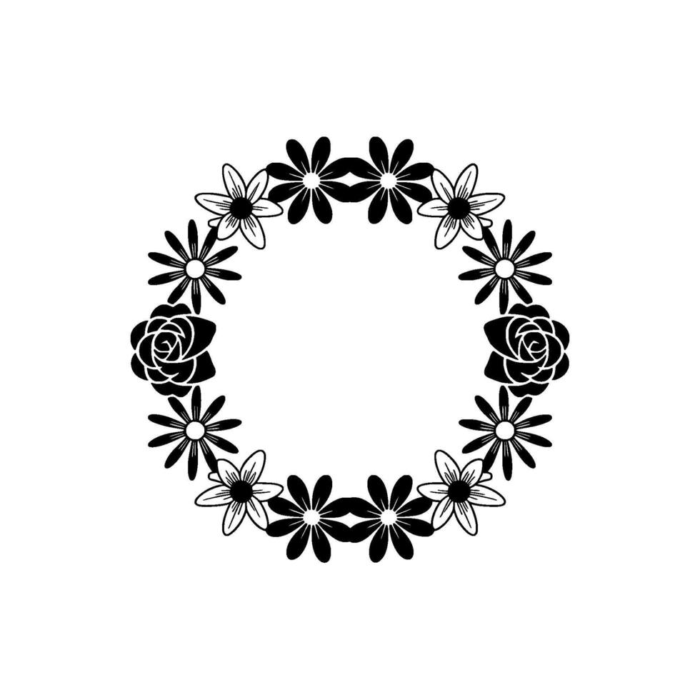 Black White Floral Wreath Simple, Elegant Element vector