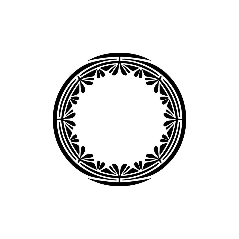 Minimalist Circle Frame with Floral Accents, Black and White vector