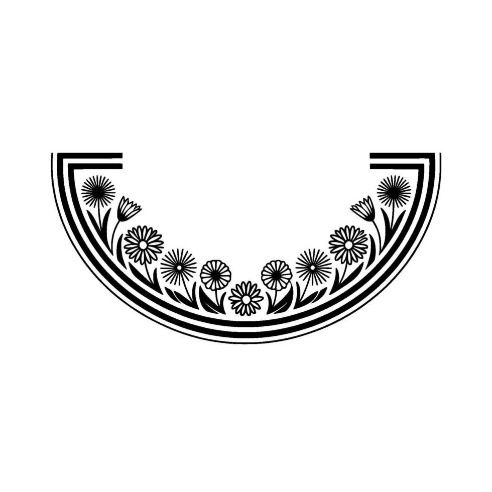 Black White Floral Semicircle Border - Elegant vector