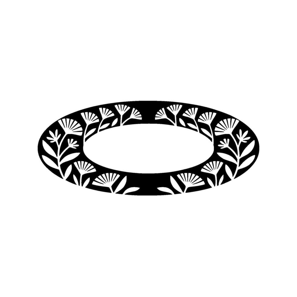 Floral Oval Frame, Minimalist Black and White vector