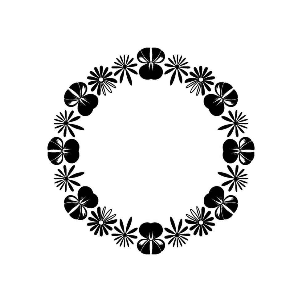 Minimalist Floral Wreath, Black White, Circular Frame, Elegant vector