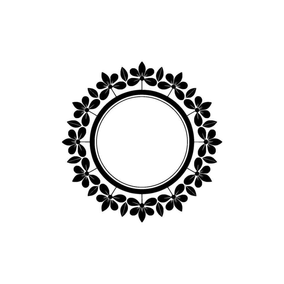 Floral Circle Frame in Black White - Minimalist vector